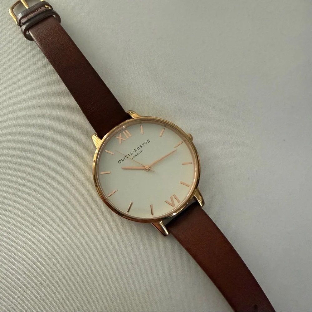 Olivia Burton Brown Leather Strap Gold Round Dial Watch - Picture 1 of 9